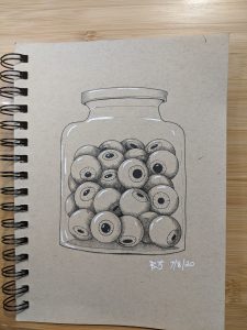 Drawing of a jar of eyeballs
